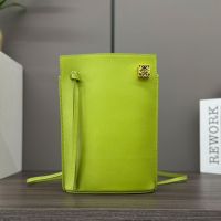 Loewe Dice Pocket Pouch In Classic Calfskin Meadow Green