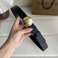 Loewe Pebble Round Buckle Belt 2.8 In Smooth Calfskin Black/Gold