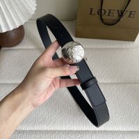 Loewe Pebble Round Buckle Belt 2.8 In Smooth Calfskin Black/Silver