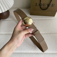 Loewe Pebble Round Buckle Belt 2.8 In Smooth Calfskin Brown/Gold