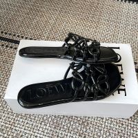 Loewe Petal Anagram Slides Women Patent Leather Black