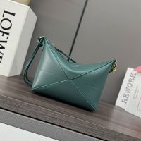 Loewe Puzzle Fold Pouch In Shiny Nappa Calfskin Teal