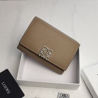 Loewe Small Anagram Trifold Wallet In Pebble Calfskin Khaki