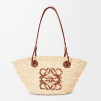 Loewe Small Anagram Basket Bag In Iraca Palm and Calfskin Beige/Brown