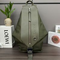 Loewe Small Convertible Backpack In Nylon and Calfskin Olive