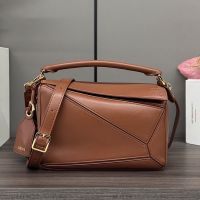 Loewe Small Featherlight Puzzle Bag In Nappa Lambskin Brown