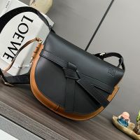 Loewe Small Gate Dual Bag with Jacquard Strap In Soft Calfskin Black/Brown