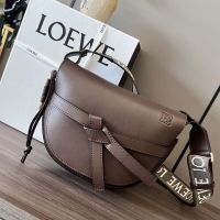 Loewe Small Gate Dual Bag with Jacquard Strap In Soft Calfskin Coffee