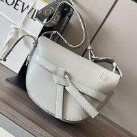 Loewe Small Gate Dual Bag with Jacquard Strap In Soft Calfskin Grey