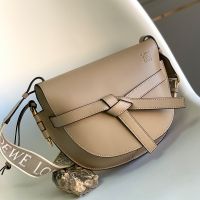 Loewe Small Gate Dual Bag with Jacquard Strap In Soft Calfskin Khaki