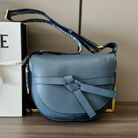 Loewe Small Gate Dual Bag with Jacquard Strap In Soft Calfskin Navy Blue