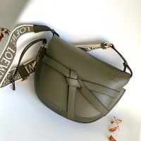 Loewe Small Gate Dual Bag with Jacquard Strap In Soft Calfskin Olive