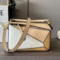 Loewe Small Puzzle Bag In Multicolor Calfskin Apricot/White/Khaki