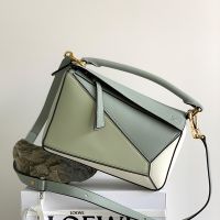 Loewe Small Puzzle Bag In Multicolor Calfskin Green/Mint Green/White