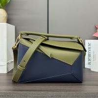 Loewe Small Puzzle Edge Bag In Classic Calfskin Navy Blue/Olive