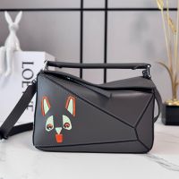 Loewe Small Puzzle Bag In Futurist Cat Motif Classic Calfskin Deep Taupe