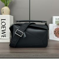 Loewe Small Puzzle Bag with Jacquard Strap In Satin Calfskin Black