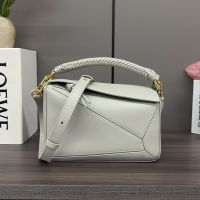Loewe Small Puzzle Bag with Woven Handle In Smooth Calfskin Grey