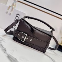 Loewe Small Puzzle Biker Bag In Shiny Calfskin Burgundy