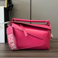 Loewe Small Puzzle Edge Bag with Jacquard Strap In Satin Calfskin Rose