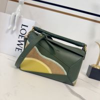 Loewe Small Puzzle Edge Landscape Bag In Nappa Calfskin Green