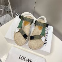 Loewe Strappy Espadrille Sandals Women Nylon In Beige/Green