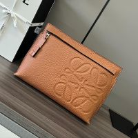 Loewe T Pouch In Grained Calfskin Brown
