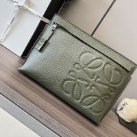 Loewe T Pouch In Grained Calfskin Olive