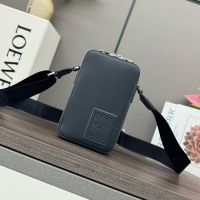 Loewe Vertical Crossbody Pocket with Jacquard Strap In Satin Calfskin Navy Blue