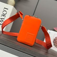 Loewe Vertical Crossbody Pocket with Jacquard Strap In Satin Calfskin Orange