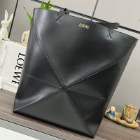 Loewe XL Puzzle Fold Tote In Shiny Calfskin Black