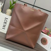 Loewe XL Puzzle Fold Tote In Shiny Calfskin Brownie