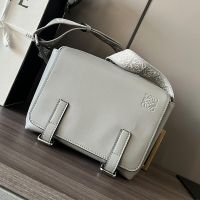 Loewe XS Military Messenger Bag with Jacquard Strap In Supple Smooth Calfskin Grey