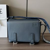 Loewe XS Military Messenger Bag with Jacquard Strap In Supple Smooth Calfskin Navy Blue