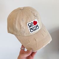 Loewe Anagram Love Heart Embroidery Baseball Cap In Worn Canvas Beige