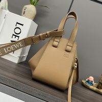 Loewe Compact Hammock Bag with Jacquard Strap In Satin Calfskin Brown