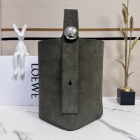Loewe Large Pebble Bucket Bag In Suede Olive