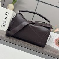Loewe Large Puzzle Bag In Deerskin Burgundy