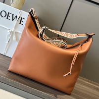 Loewe Medium Cubi Crossbody Bag with Jacquard Strap In Supple Smooth Calfskin Brown