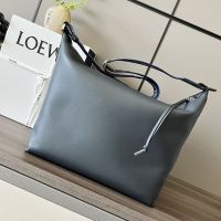 Loewe Medium Cubi Crossbody Bag with Jacquard Strap In Supple Smooth Calfskin Navy Blue