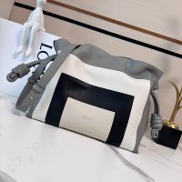 Loewe Medium Flamenco Clutch In Marquetry Squares Motif Nappa Calfskin Grey/Apricot