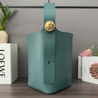 Loewe Medium Pebble Bucket Bag In Smooth Calfskin Green