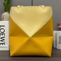 Loewe Medium Puzzle Fold Tote In Shiny Calfskin Yellow/Lemon