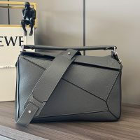 Loewe Medium Puzzle Bag In Soft Grained Calfskin Coal Grey