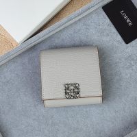 Loewe Mini Anagram Compact Flap Wallet In Pebble Calfskin Grey