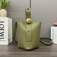 Loewe Mini Pebble Bucket Bag In Smooth Calfskin Olive