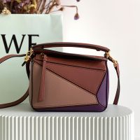 Loewe Mini Puzzle Bag In Multicolor Calfskin Brown/Cherry/Purple