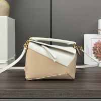 Loewe Mini Puzzle Edge Bag In Classic Calfskin Sand/White