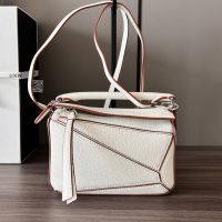 Loewe Mini Puzzle Bag In Soft Grained Calfskin White/Brown