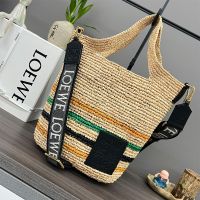 Loewe Mini Slit Bag In Raffia Beige/Black